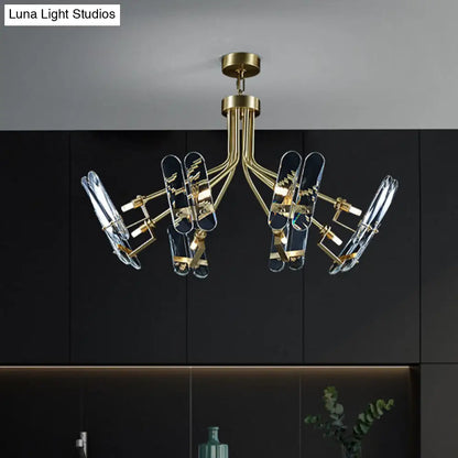 DecorBites™ DecorBites™ Modern Brass Semi Flush Sputnik Ceiling Light with 8 Clear Crystal Bulbs for Bedroom