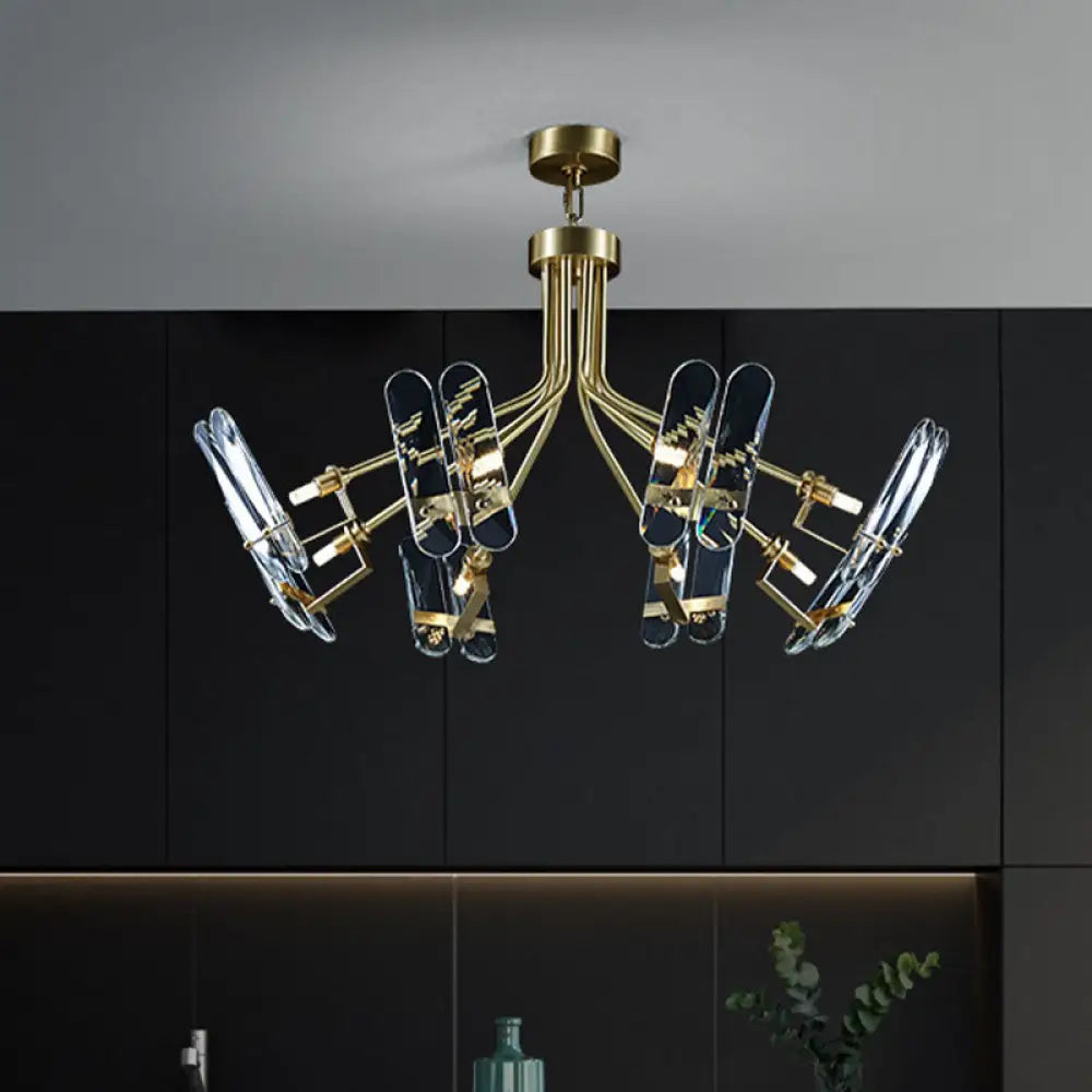 DecorBites™ DecorBites™ Modern Brass Semi Flush Sputnik Ceiling Light with 8 Clear Crystal Bulbs for Bedroom