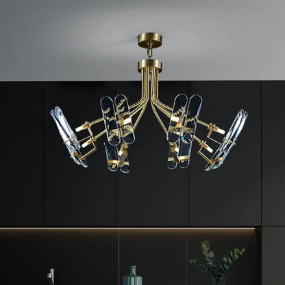 DecorBites™ DecorBites™ Modern Brass Semi Flush Sputnik Ceiling Light with 8 Clear Crystal Bulbs for Bedroom