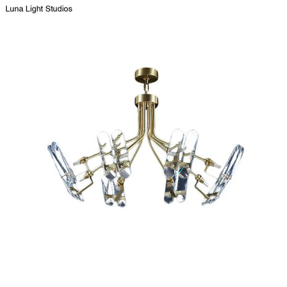 DecorBites™ DecorBites™ Modern Brass Semi Flush Sputnik Ceiling Light with 8 Clear Crystal Bulbs for Bedroom
