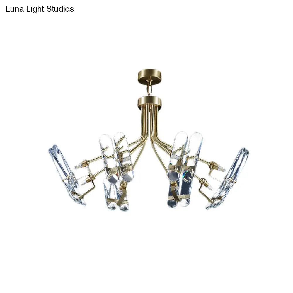 DecorBites™ DecorBites™ Modern Brass Semi Flush Sputnik Ceiling Light with 8 Clear Crystal Bulbs for Bedroom