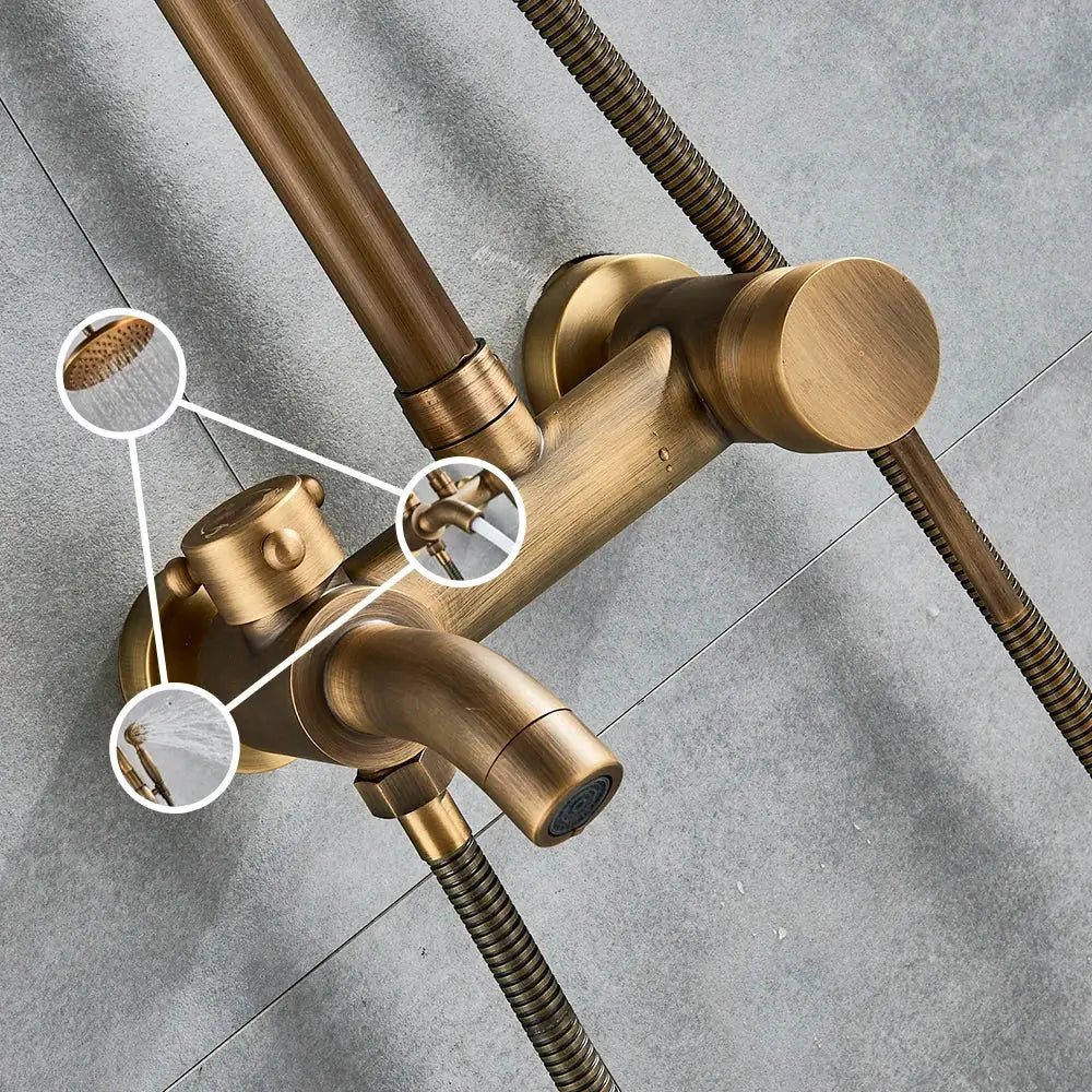 Modern brass shower set with brass finish includes rainfall head and handheld sprayer decorbites brass shower design