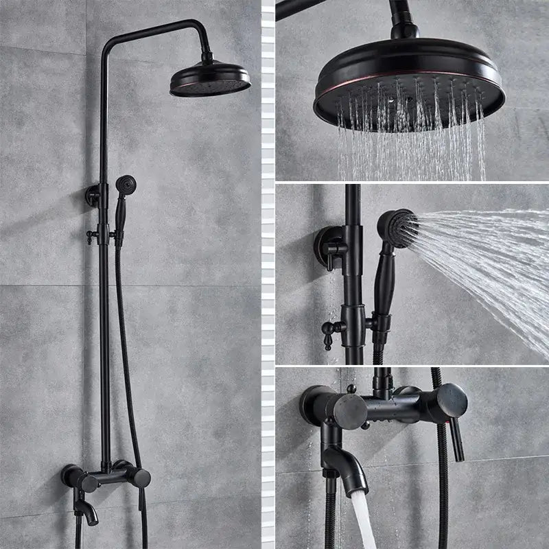 Modern brass shower set featuring black matte decorbites brass shower system with rainfall head and handheld sprayer
