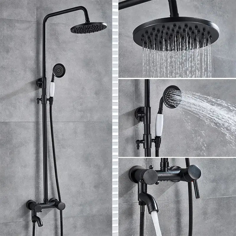 Modern brass shower set featuring a black matte decorbites brass shower rainfall head and handheld sprayer system