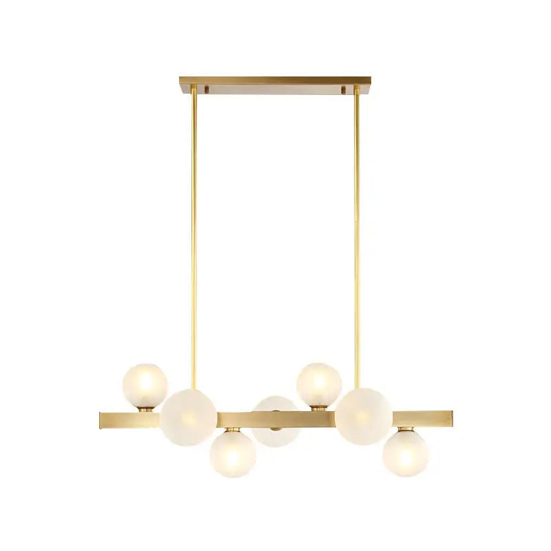 Modern brass simplicity globe pendant chandelier with frosted glass bulbs in gold tone for dining room lighting