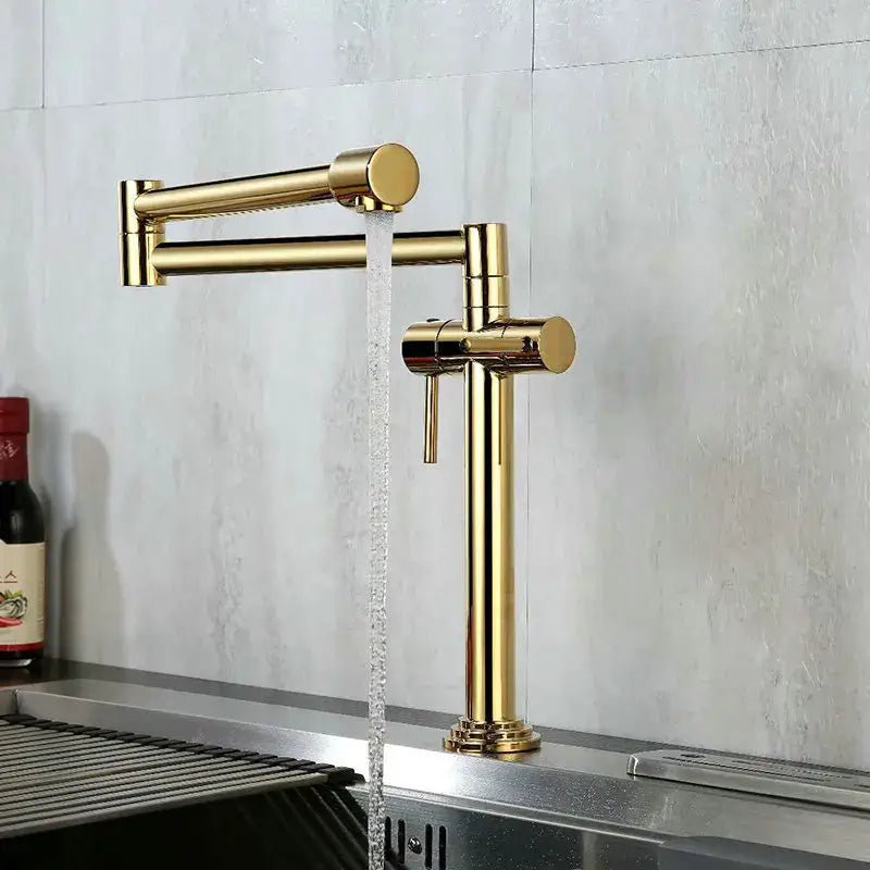 Gold brass kitchen faucet with single handle and long extendable spout modern brass kitchen mixer tap