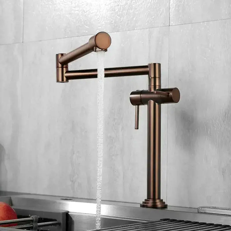 Modern brass single handle kitchen faucet with articulated mixer tap in brass kitchen design and sleek style