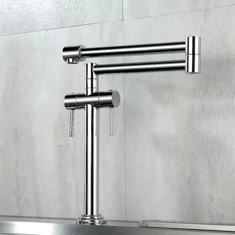 Chrome finished articulated kitchen faucet with dual handles contrast modern brass single handle kitchen faucet design