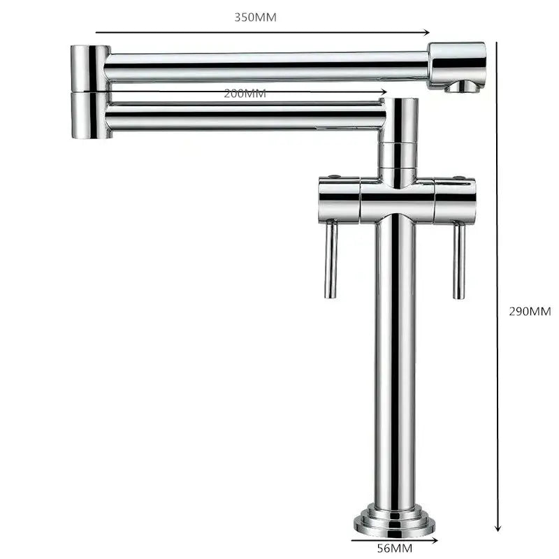 Modern brass single handle kitchen faucet with chrome finish extendable spout and dual handles for versatile use