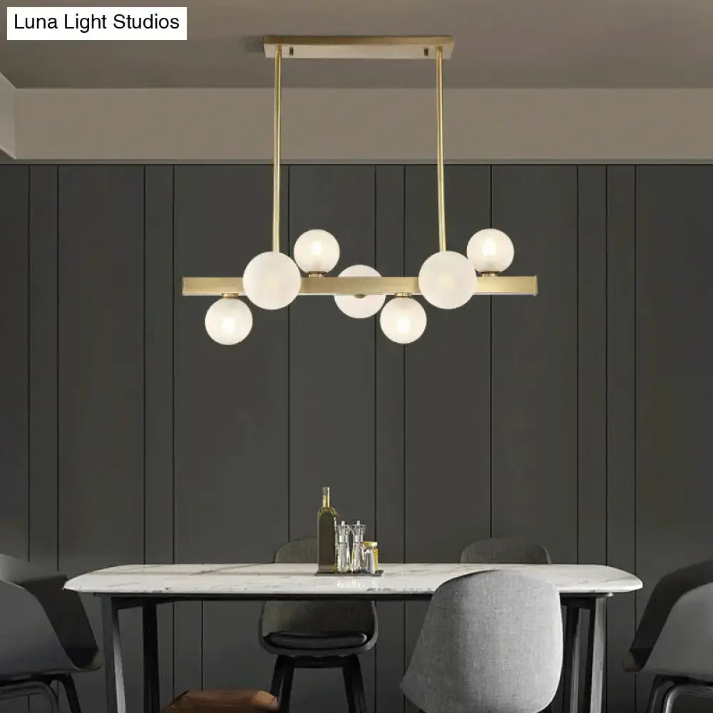 Modern brass spherical glass island ceiling light with gold-toned chandelier and frosted glass globe bulbs 220v-240v