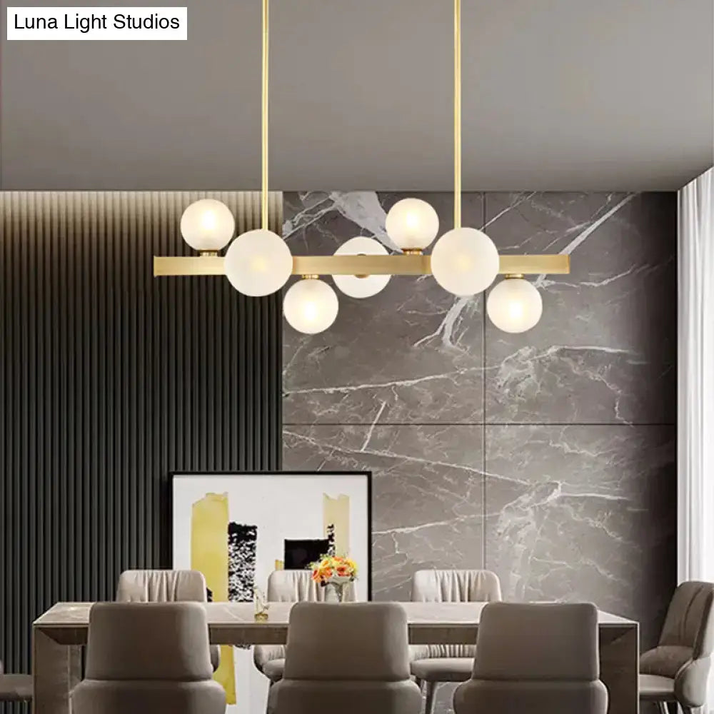 Modern brass spherical glass island ceiling light with gold-toned chandelier and frosted globe bulbs 220v-240v