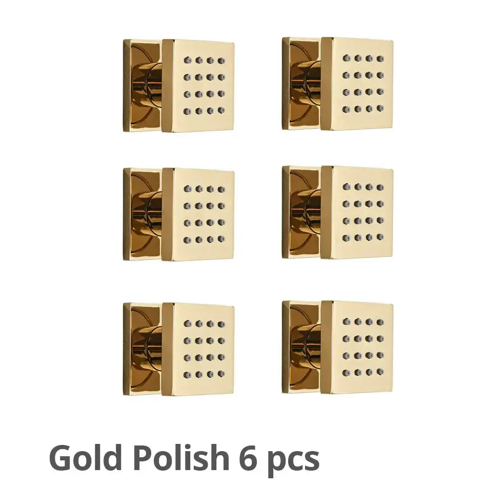 Gold-polished decorbites brass square body spray shower jets featuring a square design with small circular massage nozzles