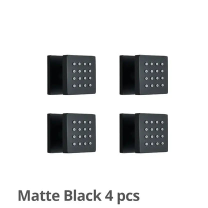 Matte black brass square body shower jets with small silver dot grid for modern decorbites bathroom massage nozzles
