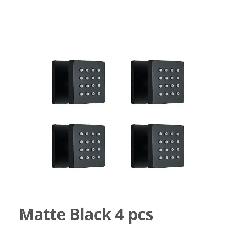 Matte black brass square body shower jets with small silver dot grid for modern decorbites bathroom massage nozzles