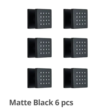 Matte black brass square body shower jets with grid of small silver dots for modern decorbites brass square spray use