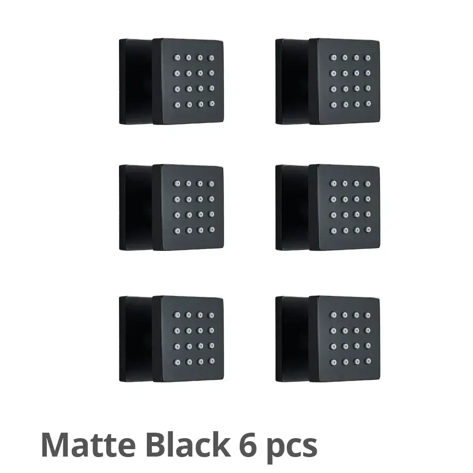Matte black brass square body shower jets with grid of small silver dots for modern decorbites brass square spray use