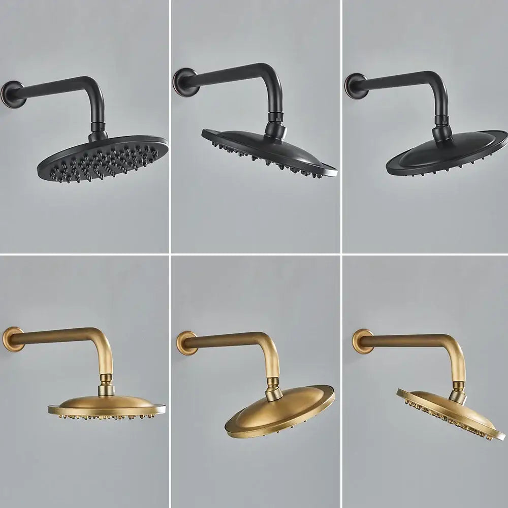 Modern brass square rainfall shower faucet set with black and gold matte shower faucet set and curved arms