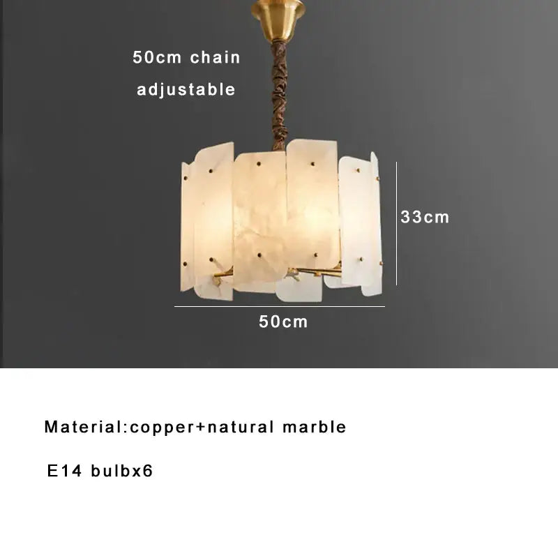 Modern brass stone pendant light with warm marble shade and copper accents on adjustable 50cm chain for dining room decorbites brass stone pendant