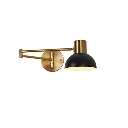 Modern brass swing arm wall lamp with black matte dome shade and brass adjustable arm for decorbites adjustable swing lighting