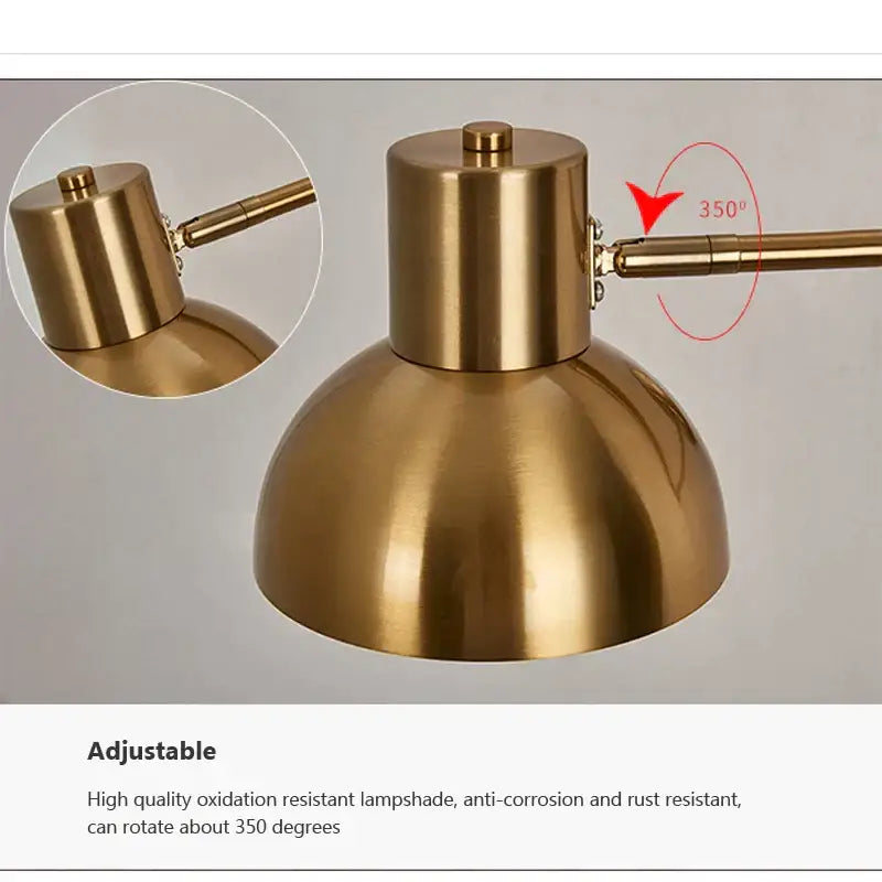Modern brass swing arm wall lamp with brass-finished adjustable dome shade and 350-degree rotation for bedroom decorbites adjustable swing