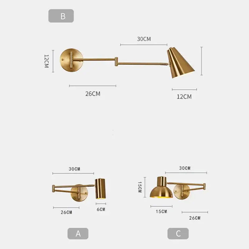 Modern brass swing arm wall lamp with gold finish and adjustable conical shade perfect for bedroom decorbites adjustable swing