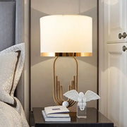 Modern brass table lamp gold paperclip light with white cylindrical shade by decorbites brass for bedroom decor