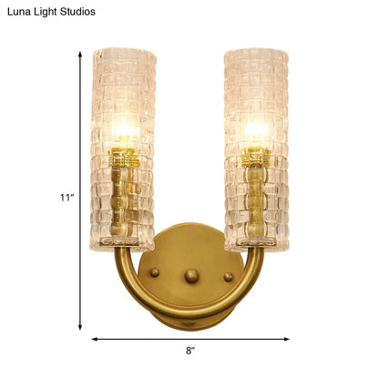DecorBites™ DecorBites™ Modern Brass Tubular Flush Mount Wall Sconce with Crystal Accents: 2-Light Fixture & Curved Arm