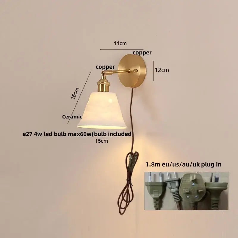Modern brass wall lamp with copper finish and ceramic lampshade for bedroom reading decorbites copper led wall lamp