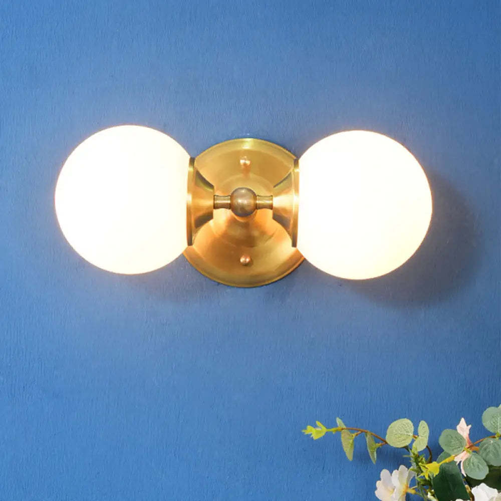 DecorBites™ DecorBites™ Modern Brass Wall Mount Sconce with 2 Milky Glass Heads