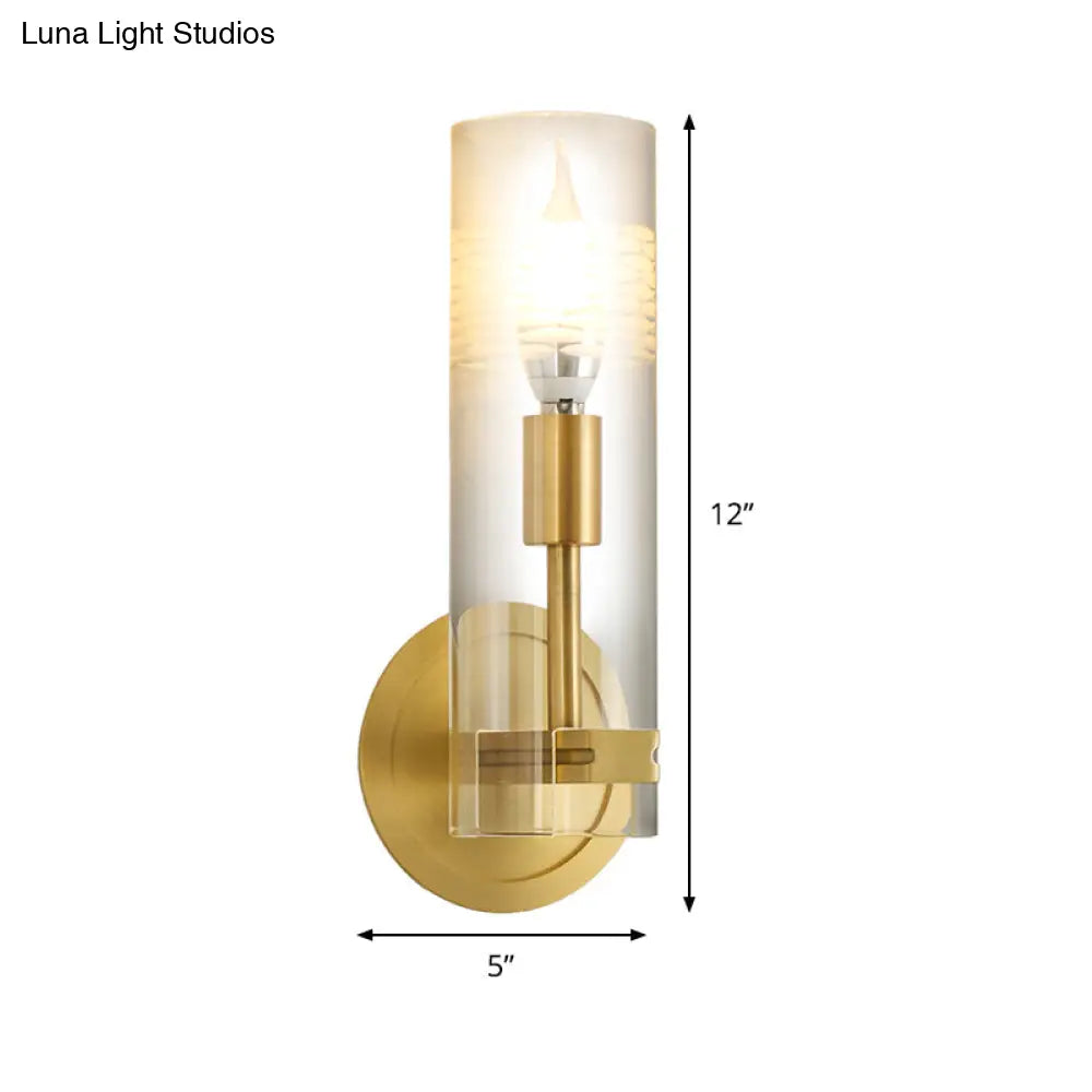 DecorBites™ DecorBites™ Modern Brass Wall Sconce Light with Clear Glass Shade - 1 Head Cylindrical Design