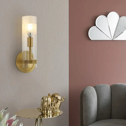 DecorBites™ DecorBites™ Modern Brass Wall Sconce Light with Clear Glass Shade - 1 Head Cylindrical Design