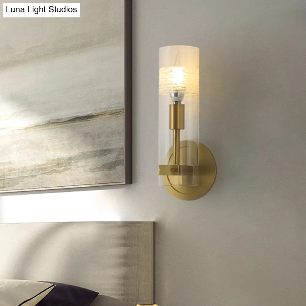 DecorBites™ DecorBites™ Modern Brass Wall Sconce Light with Clear Glass Shade - 1 Head Cylindrical Design