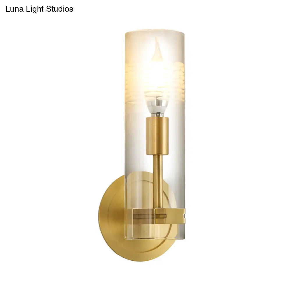 DecorBites™ DecorBites™ Modern Brass Wall Sconce Light with Clear Glass Shade - 1 Head Cylindrical Design