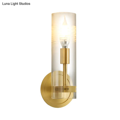 DecorBites™ DecorBites™ Modern Brass Wall Sconce Light with Clear Glass Shade - 1 Head Cylindrical Design