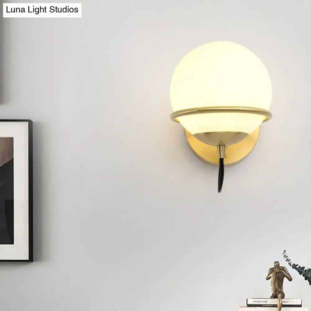 DecorBites™ DecorBites™ Modern Brass Wall Sconce Light with White Glass Shade - 1 Head Bedside Fixture