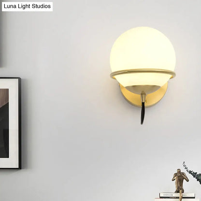 DecorBites™ DecorBites™ Modern Brass Wall Sconce Light with White Glass Shade - 1 Head Bedside Fixture