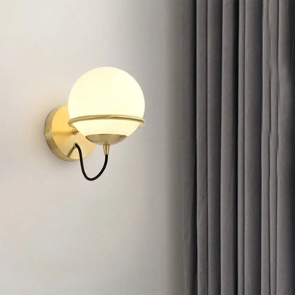 DecorBites™ DecorBites™ Modern Brass Wall Sconce Light with White Glass Shade - 1 Head Bedside Fixture