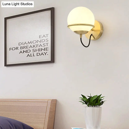 DecorBites™ DecorBites™ Modern Brass Wall Sconce Light with White Glass Shade - 1 Head Bedside Fixture