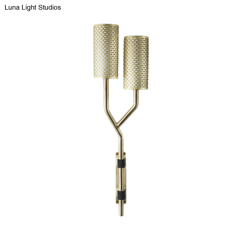 DecorBites™ DecorBites™ Modern Brass Wall Sconce with Cylindrical Metal Shade for Bedroom