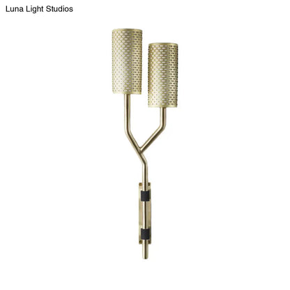 DecorBites™ DecorBites™ Modern Brass Wall Sconce with Cylindrical Metal Shade for Bedroom