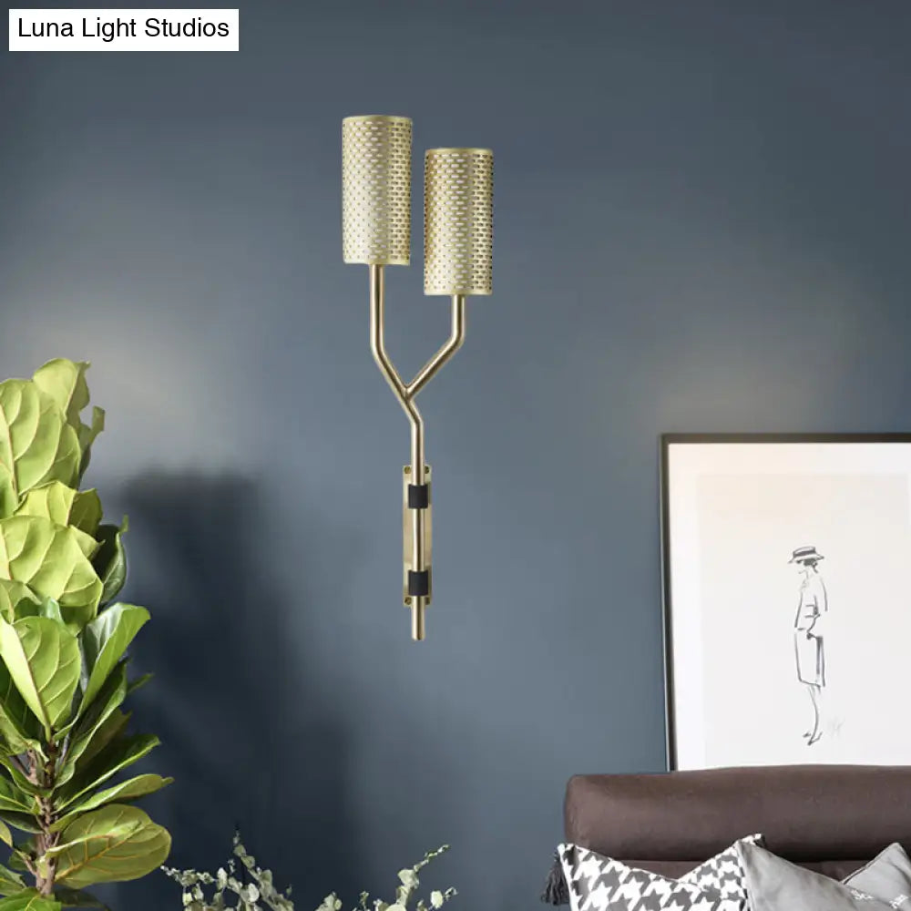 DecorBites™ DecorBites™ Modern Brass Wall Sconce with Cylindrical Metal Shade for Bedroom