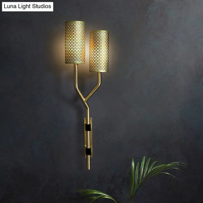 DecorBites™ DecorBites™ Modern Brass Wall Sconce with Cylindrical Metal Shade for Bedroom