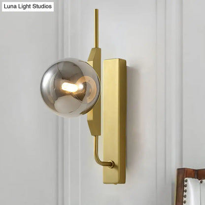 DecorBites™ DecorBites™ Modern Brass Wall Sconce with Sphere Glass Shade - LED Bedroom Lighting in Smoky/White/Amber
