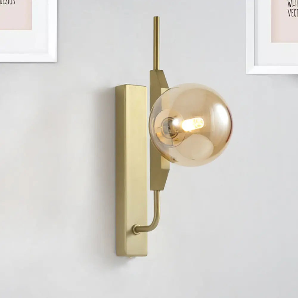 DecorBites™ DecorBites™ Modern Brass Wall Sconce with Sphere Glass Shade - LED Bedroom Lighting in Smoky/White/Amber