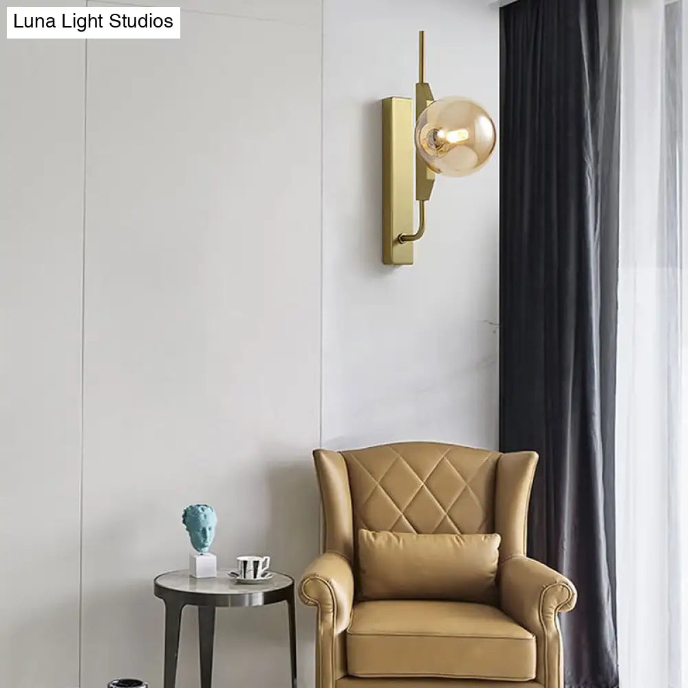 DecorBites™ DecorBites™ Modern Brass Wall Sconce with Sphere Glass Shade - LED Bedroom Lighting in Smoky/White/Amber