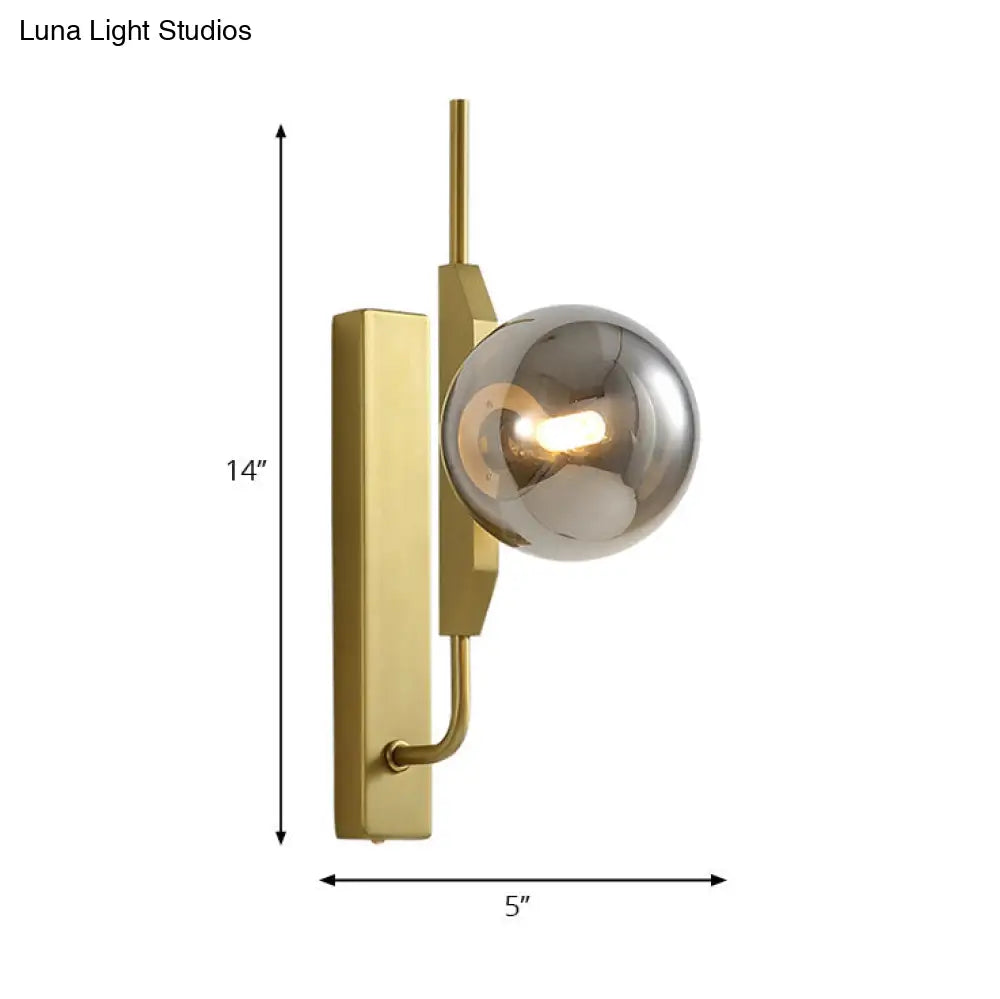 DecorBites™ DecorBites™ Modern Brass Wall Sconce with Sphere Glass Shade - LED Bedroom Lighting in Smoky/White/Amber