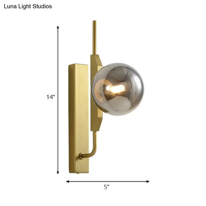 DecorBites™ DecorBites™ Modern Brass Wall Sconce with Sphere Glass Shade - LED Bedroom Lighting in Smoky/White/Amber