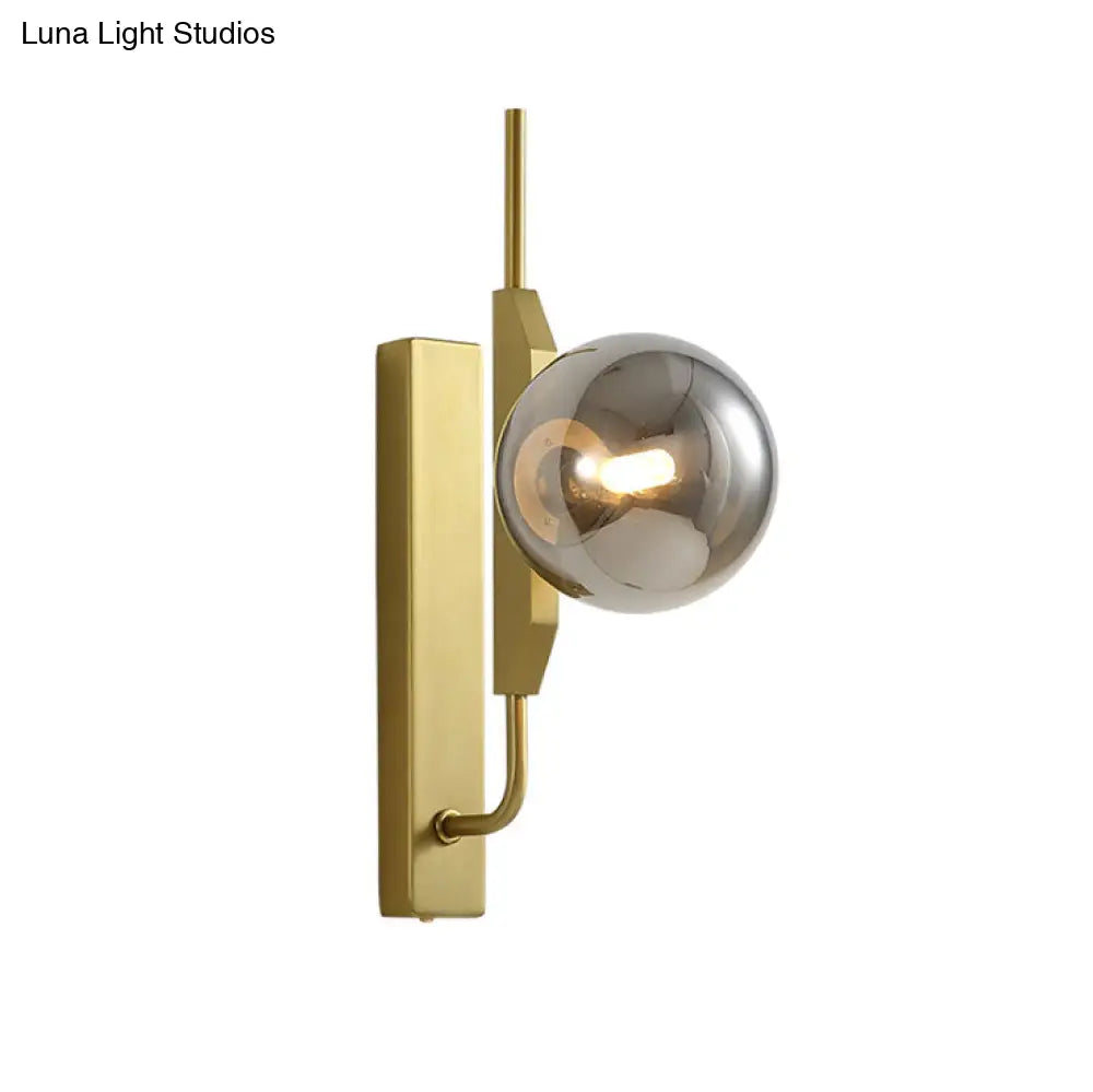 DecorBites™ DecorBites™ Modern Brass Wall Sconce with Sphere Glass Shade - LED Bedroom Lighting in Smoky/White/Amber