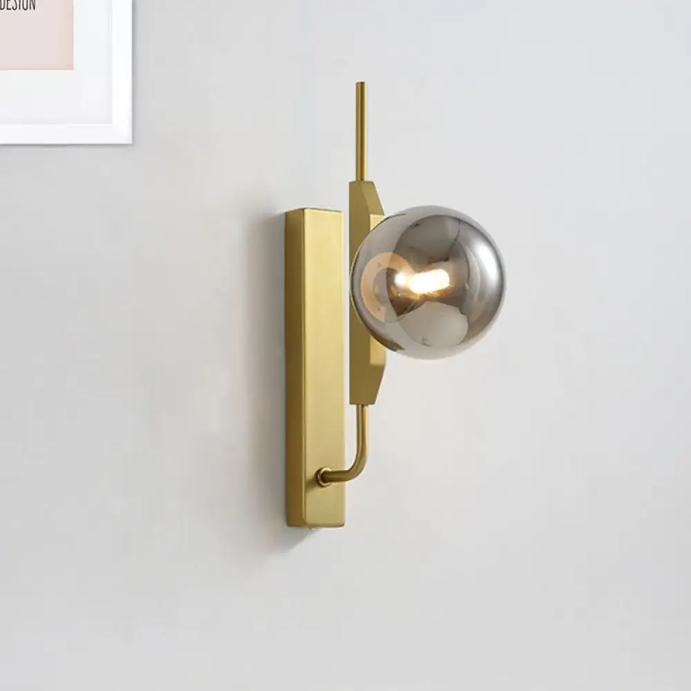 DecorBites™ DecorBites™ Modern Brass Wall Sconce with Sphere Glass Shade - LED Bedroom Lighting in Smoky/White/Amber