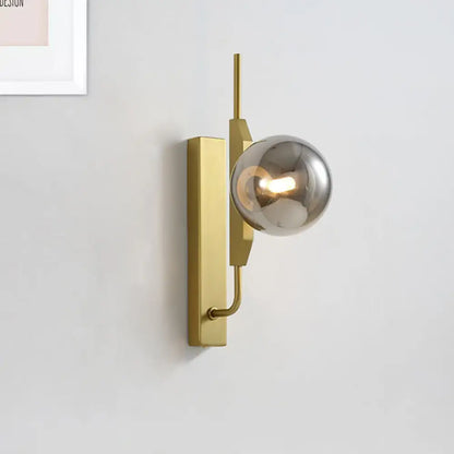 DecorBites™ DecorBites™ Modern Brass Wall Sconce with Sphere Glass Shade - LED Bedroom Lighting in Smoky/White/Amber